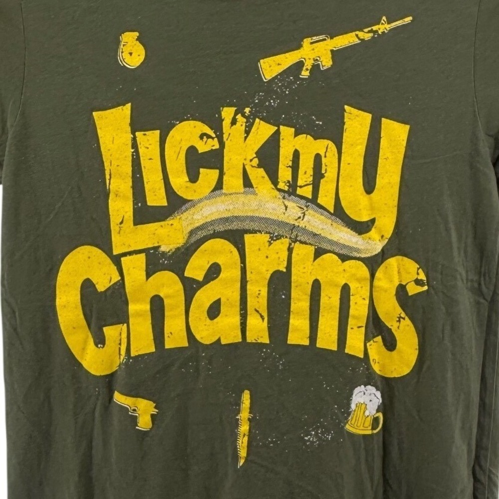 Grunt Style Mens Small Olive Green Lick My Charms Graphic T-Shirt Military Humor